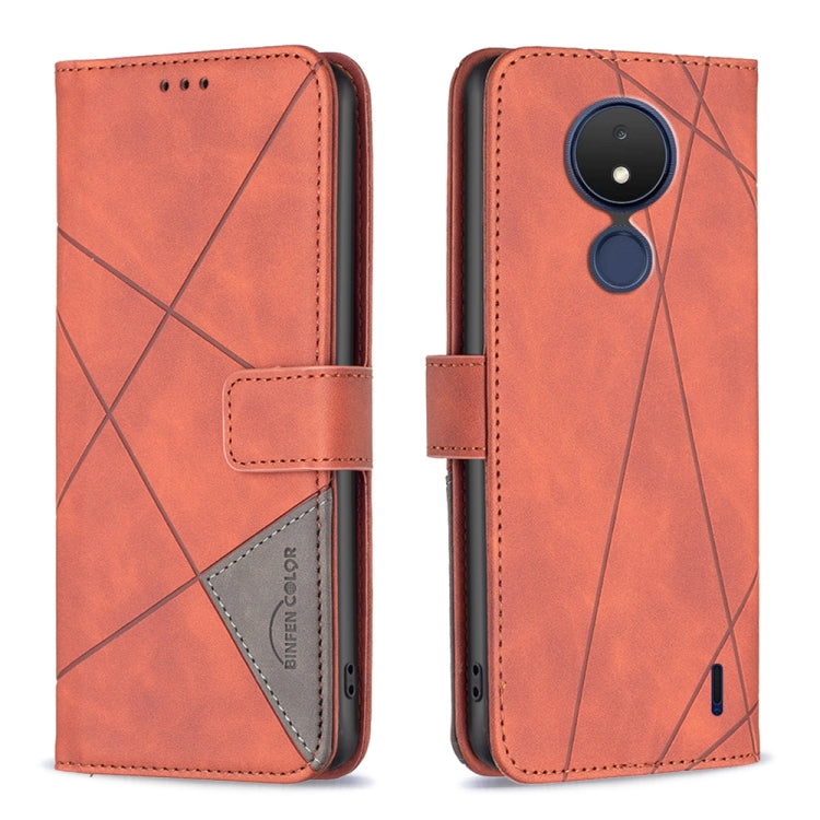 For Nokia C21 Magnetic Buckle Rhombus Texture Leather Phone Case