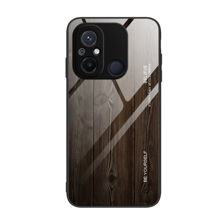 For Xiaomi Redmi 12C Wood Grain Glass Phone Case
