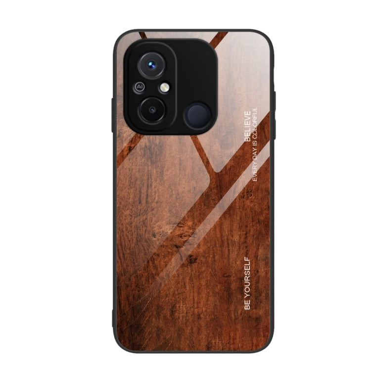 For Xiaomi Redmi 12C Wood Grain Glass Phone Case