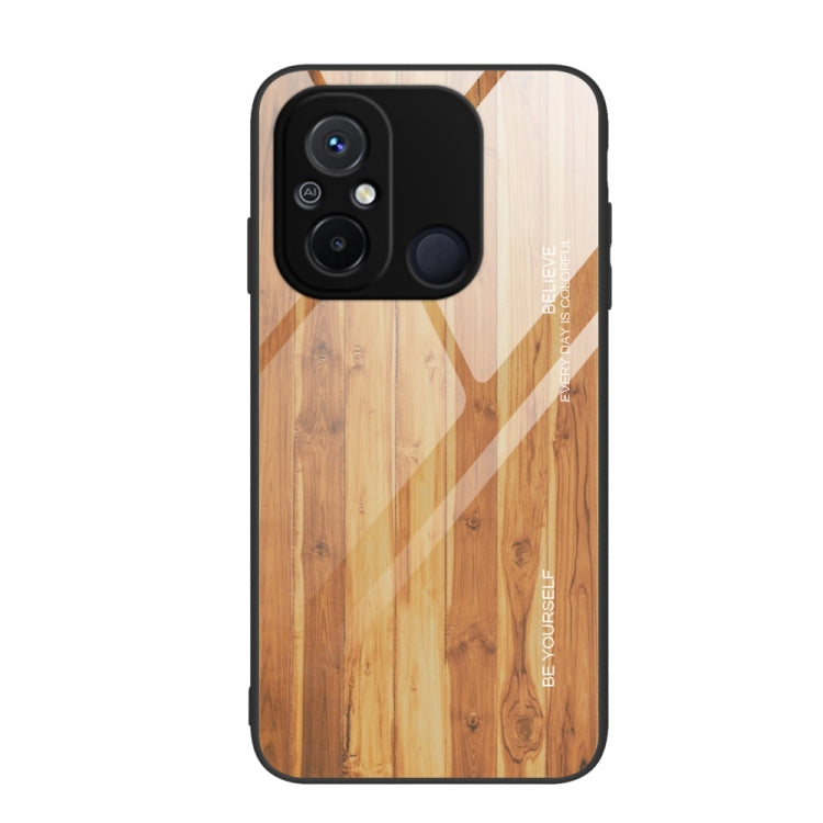 For Xiaomi Redmi 12C Wood Grain Glass Phone Case