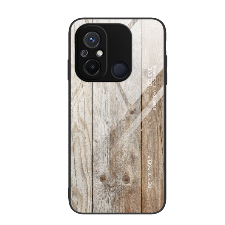 For Xiaomi Redmi 12C Wood Grain Glass Phone Case