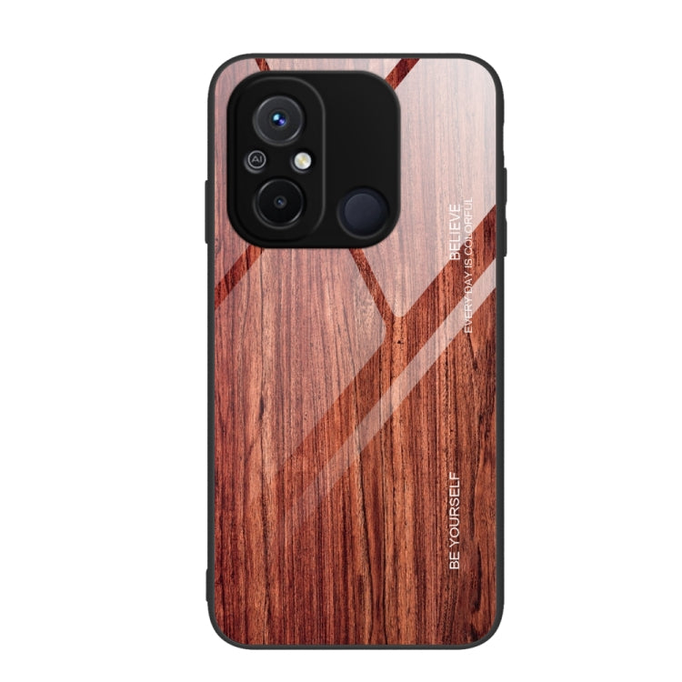 For Xiaomi Redmi 12C Wood Grain Glass Phone Case