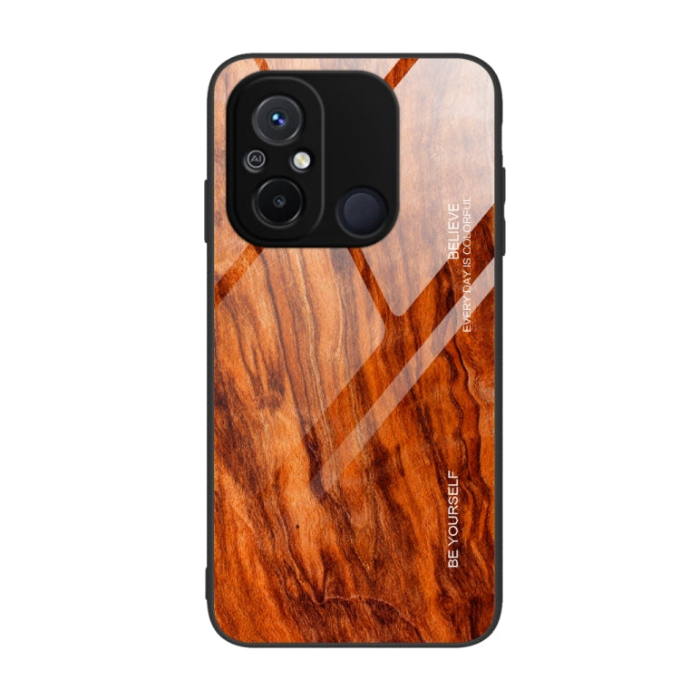 For Xiaomi Redmi 12C Wood Grain Glass Phone Case