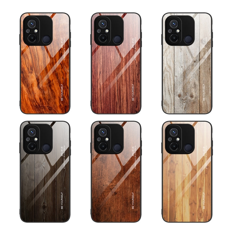 For Xiaomi Redmi 12C Wood Grain Glass Phone Case