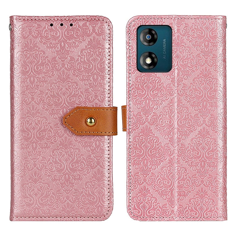 For Motorola Moto E13 4G 2023 European Floral Embossed Flip Leather Phone Case