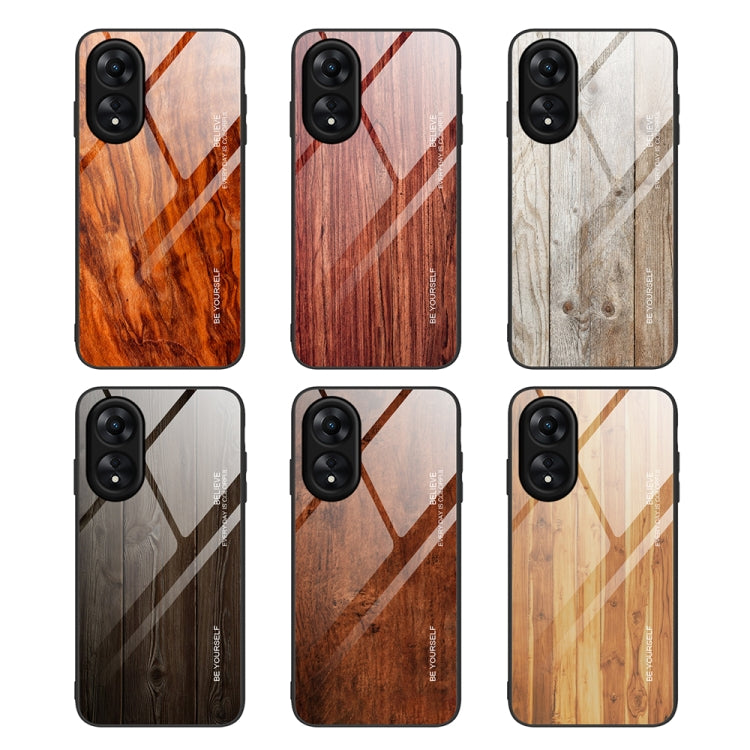 For OPPO A17 Wood Grain Glass Phone Case