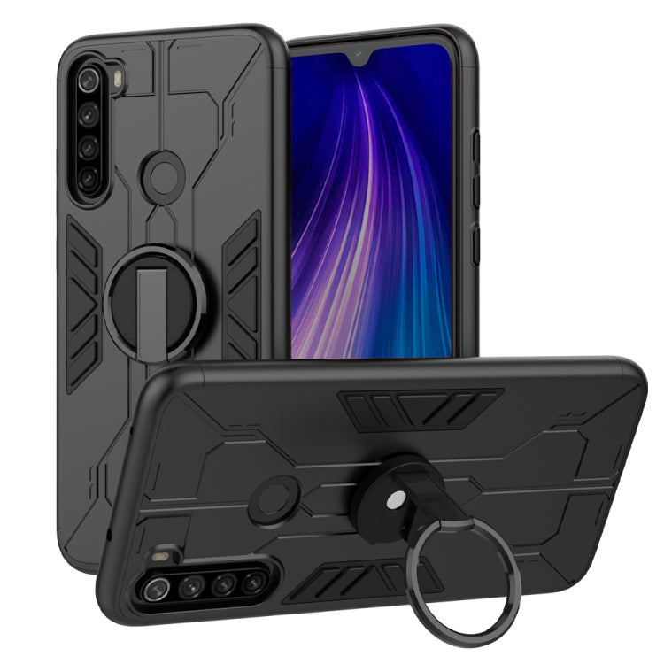 For Xiaomi Redmi Note 8 Tank Three-stage Splicing Shockproof TPU + PC + Metal Case with Ring Holder(Black)