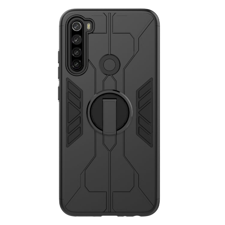 For Xiaomi Redmi Note 8 Tank Three-stage Splicing Shockproof TPU + PC + Metal Case with Ring Holder(Black)