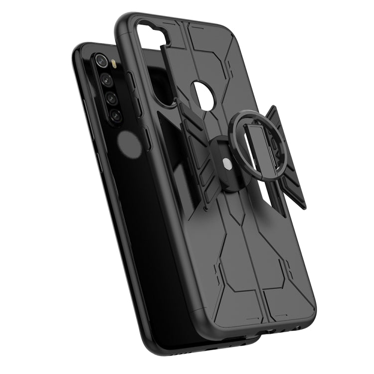 For Xiaomi Redmi Note 8 Tank Three-stage Splicing Shockproof TPU + PC + Metal Case with Ring Holder(Black)