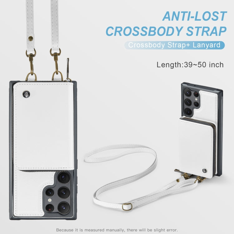 For Samsung Galaxy S23 Ultra 5G JEEHOOD C22 Series Zipper Wallet Leather Phone Case with Dual Lanyard