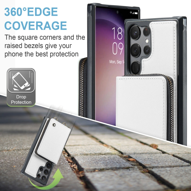 For Samsung Galaxy S23 Ultra 5G JEEHOOD C22 Series Zipper Wallet Leather Phone Case with Dual Lanyard