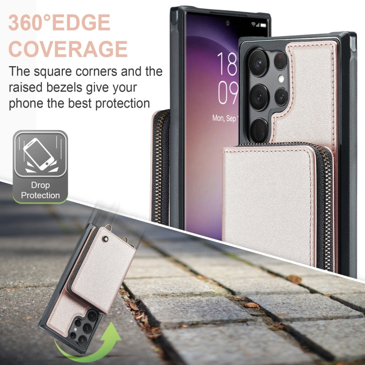 For Samsung Galaxy S23 Ultra 5G JEEHOOD C22 Series Zipper Wallet Leather Phone Case with Dual Lanyard