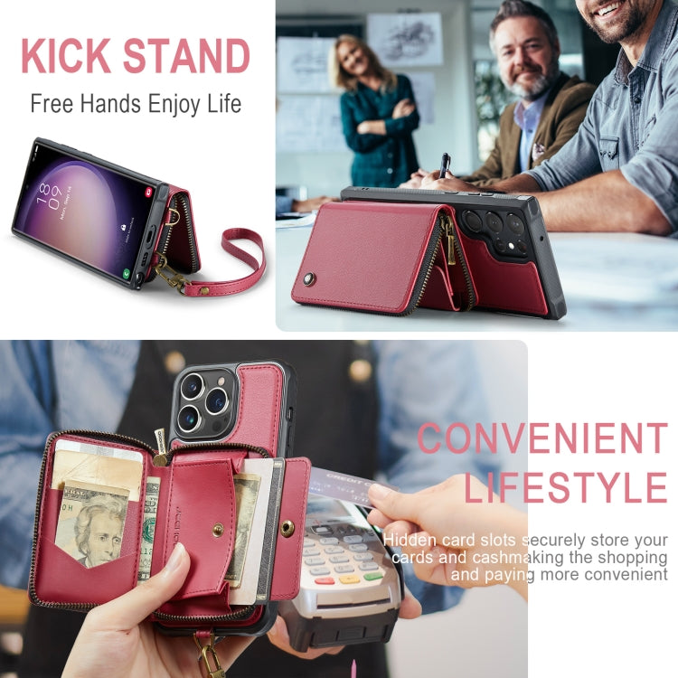 For Samsung Galaxy S23 Ultra 5G JEEHOOD C22 Series Zipper Wallet Leather Phone Case with Dual Lanyard