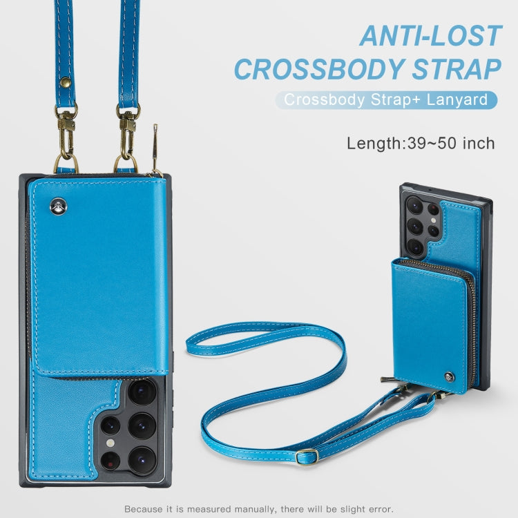 For Samsung Galaxy S23 Ultra 5G JEEHOOD C22 Series Zipper Wallet Leather Phone Case with Dual Lanyard