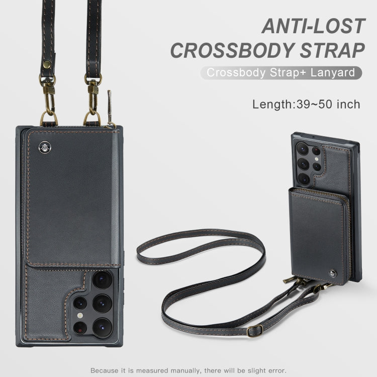 For Samsung Galaxy S23 Ultra 5G JEEHOOD C22 Series Zipper Wallet Leather Phone Case with Dual Lanyard