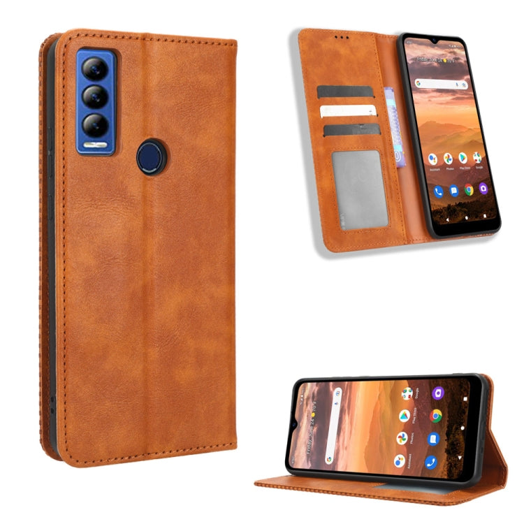 For AT&T Motivate Max U668AA / Cricket Ovation 3 Magnetic Buckle Retro Texture Leather Phone Case