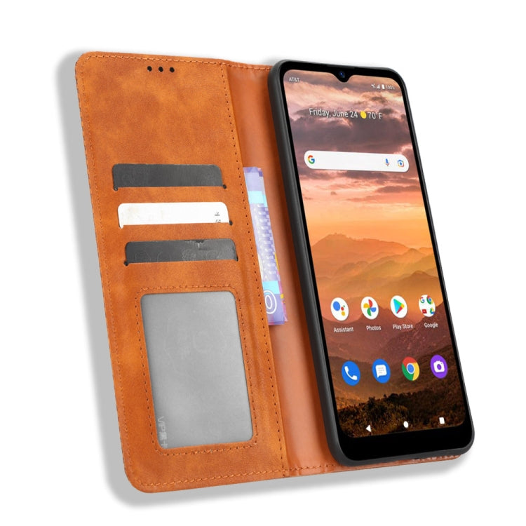 For AT&T Motivate Max U668AA / Cricket Ovation 3 Magnetic Buckle Retro Texture Leather Phone Case