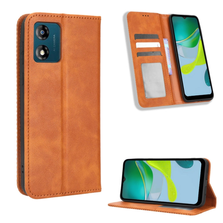 For Motorola Moto E13 4G Magnetic Buckle Retro Texture Leather Phone Case