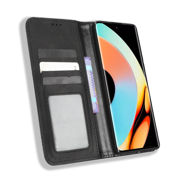 For Realme 10 Pro+ Magnetic Buckle Retro Texture Leather Phone Case