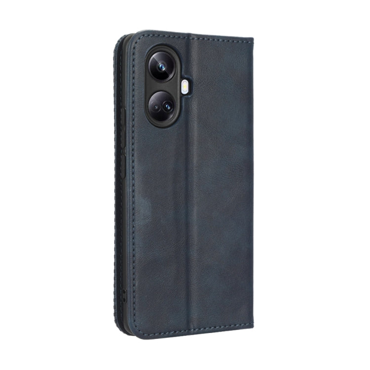For Realme 10 Pro+ Magnetic Buckle Retro Texture Leather Phone Case