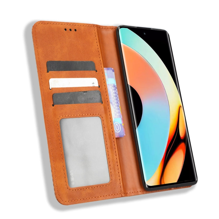 For Realme 10 Pro+ Magnetic Buckle Retro Texture Leather Phone Case