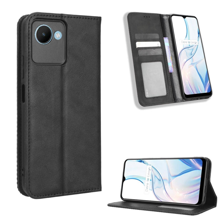 For Realme C30 / C30s Magnetic Buckle Retro Texture Leather Phone Case