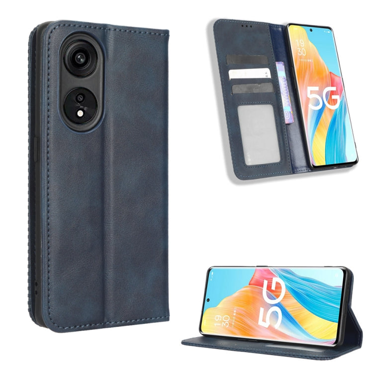 For OPPO Reno8 T 5G / A1 Pro Magnetic Buckle Retro Texture Leather Phone Case
