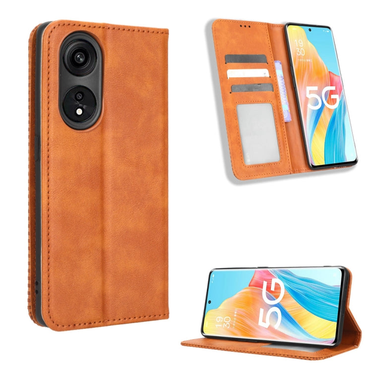 For OPPO Reno8 T 5G / A1 Pro Magnetic Buckle Retro Texture Leather Phone Case