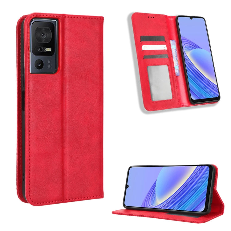 For TCL 40 SE Magnetic Buckle Retro Texture Leather Phone Case