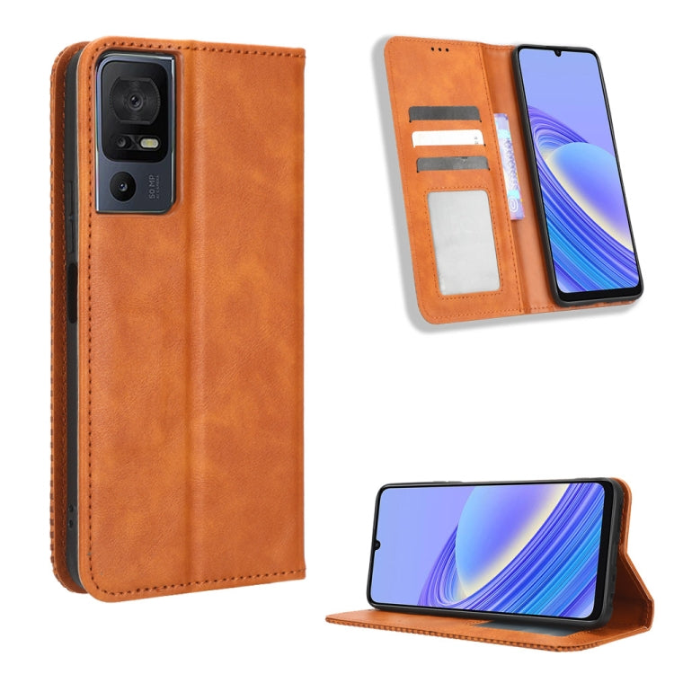 For TCL 40 SE Magnetic Buckle Retro Texture Leather Phone Case