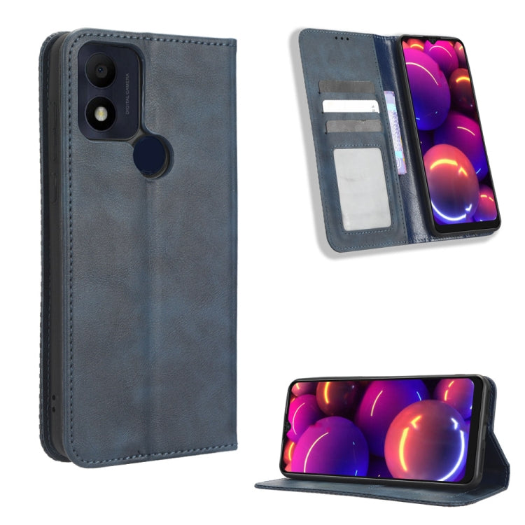 For TCL 305i Magnetic Buckle Retro Texture Leather Phone Case