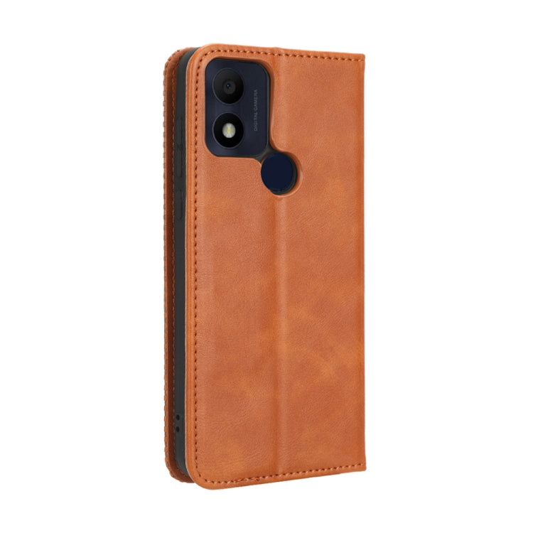For TCL 305i Magnetic Buckle Retro Texture Leather Phone Case