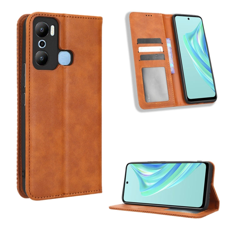 For Infinix Hot 20 Play Magnetic Buckle Retro Texture Leather Phone Case