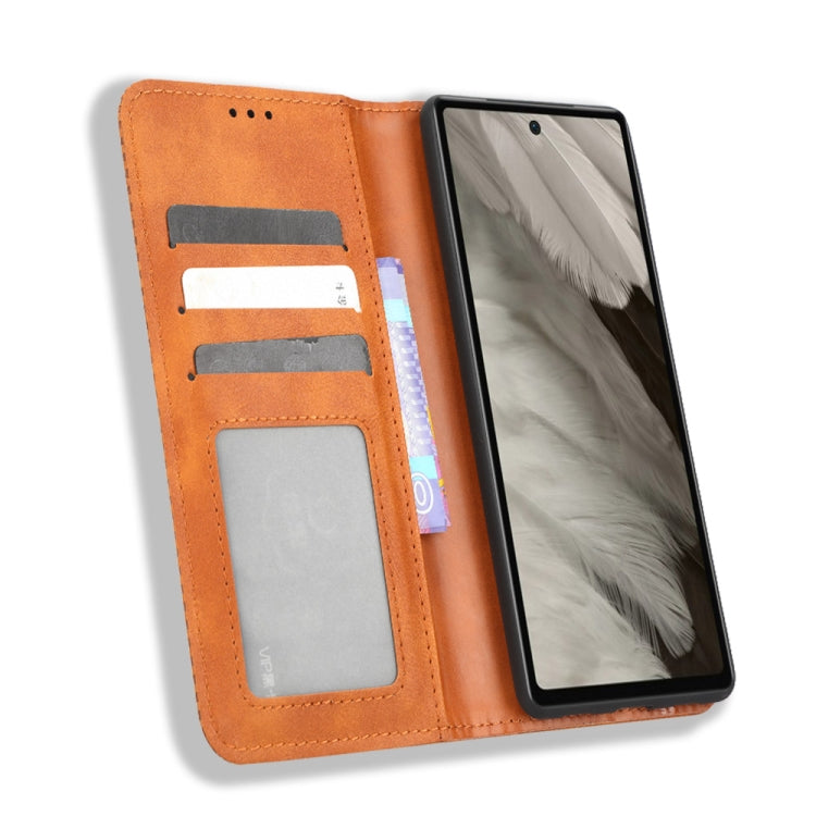 For Google Pixel 7a Magnetic Buckle Retro Texture Leather Phone Case