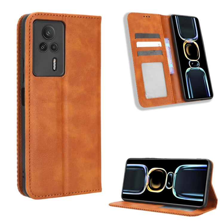 For Xiaomi Redmi K60E 5G Magnetic Buckle Retro Texture Leather Phone Case