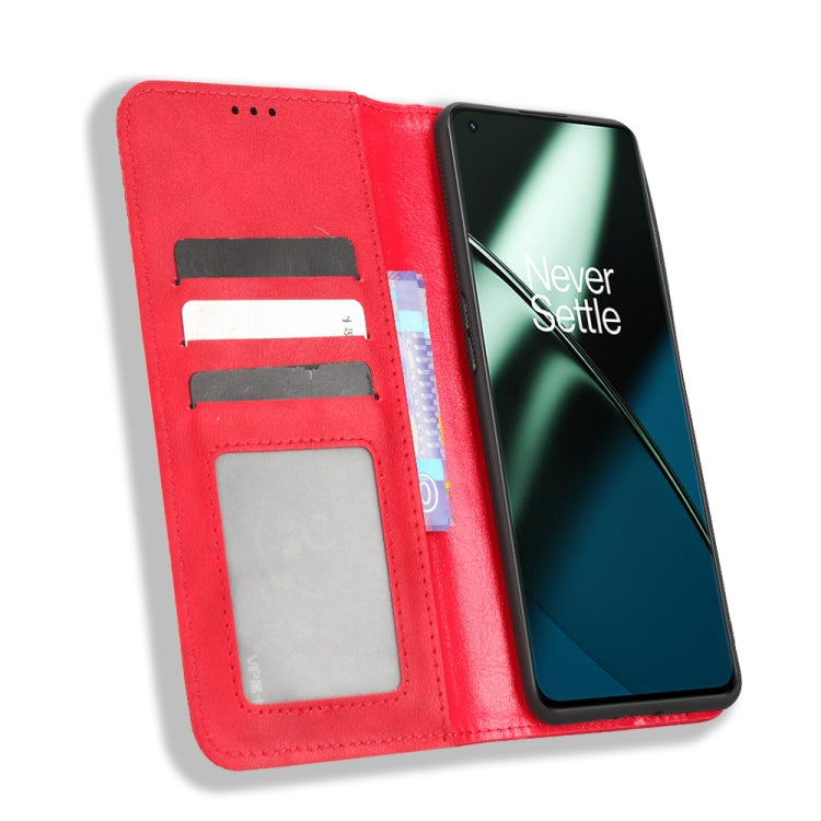 For OnePlus 11 5G Magnetic Buckle Retro Texture Leather Phone Case