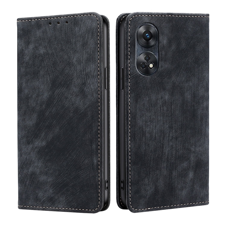For OPPO Reno8 T 4G RFID Anti-theft Brush Magnetic Leather Phone Case