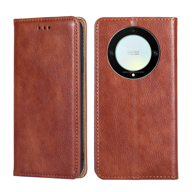 For Honor X9a 5G Gloss Oil Solid Color Magnetic Leather Phone Case