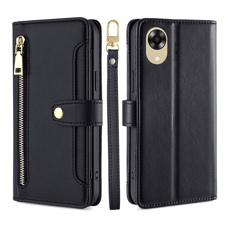 For OPPO A17k Sheep Texture Cross-body Zipper Wallet Leather Phone Case