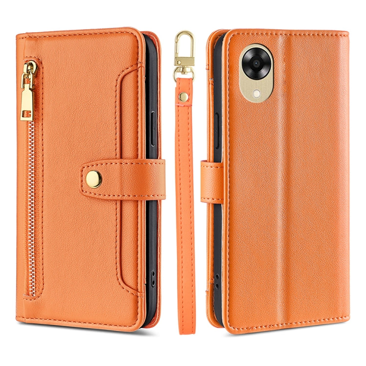 For OPPO A17k Sheep Texture Cross-body Zipper Wallet Leather Phone Case