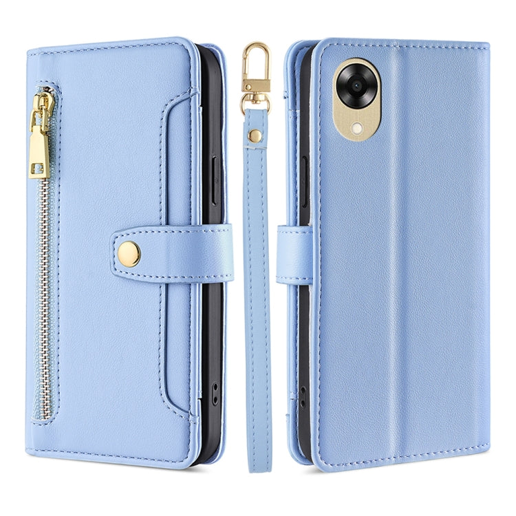 For OPPO A17k Sheep Texture Cross-body Zipper Wallet Leather Phone Case