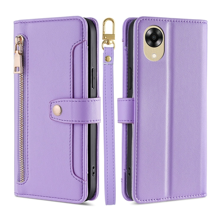 For OPPO A17k Sheep Texture Cross-body Zipper Wallet Leather Phone Case