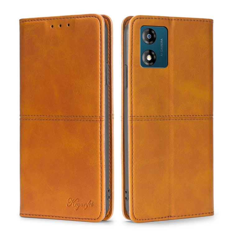 For Motorola Moto E13 4G Cow Texture Magnetic Horizontal Flip Leather Phone Case