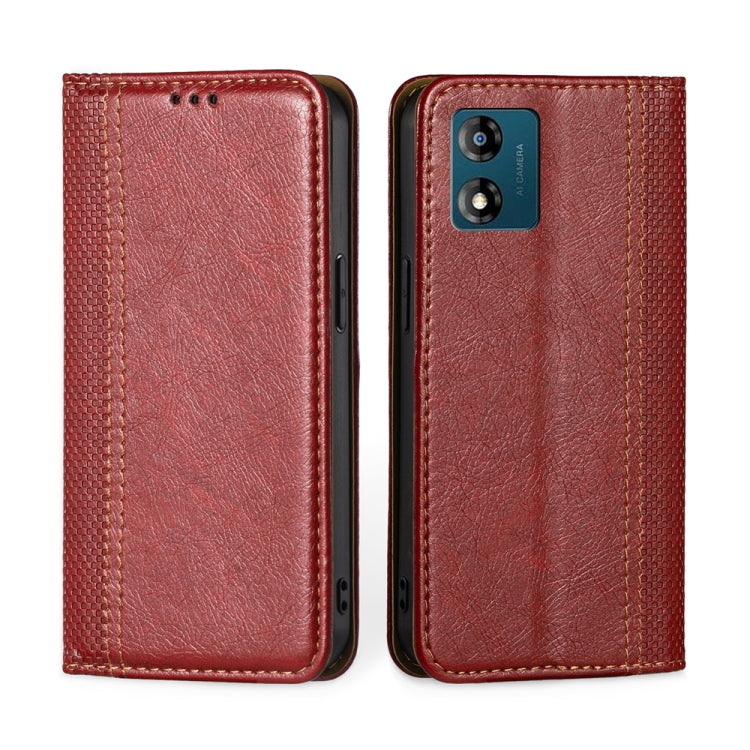 For Motorola Moto E13 4G Grid Texture Magnetic Flip Leather Phone Case