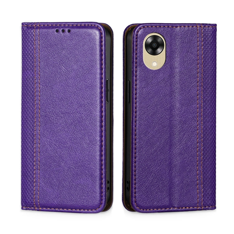 For OPPO A17k Grid Texture Magnetic Flip Leather Phone Case