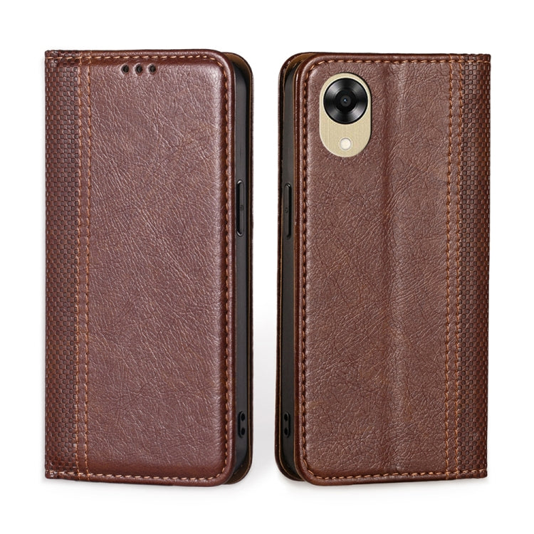 For OPPO A17k Grid Texture Magnetic Flip Leather Phone Case