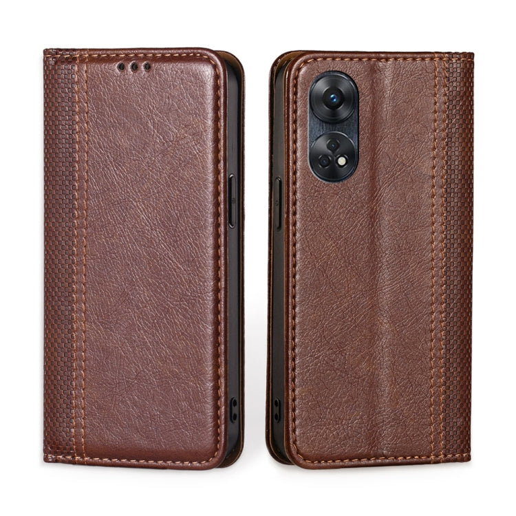 For OPPO Reno8 T 4G Grid Texture Magnetic Flip Leather Phone Case