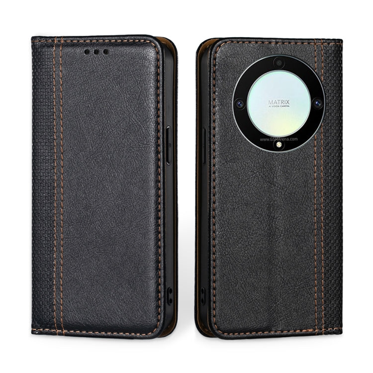 For Honor X9a 5G Grid Texture Magnetic Flip Leather Phone Case