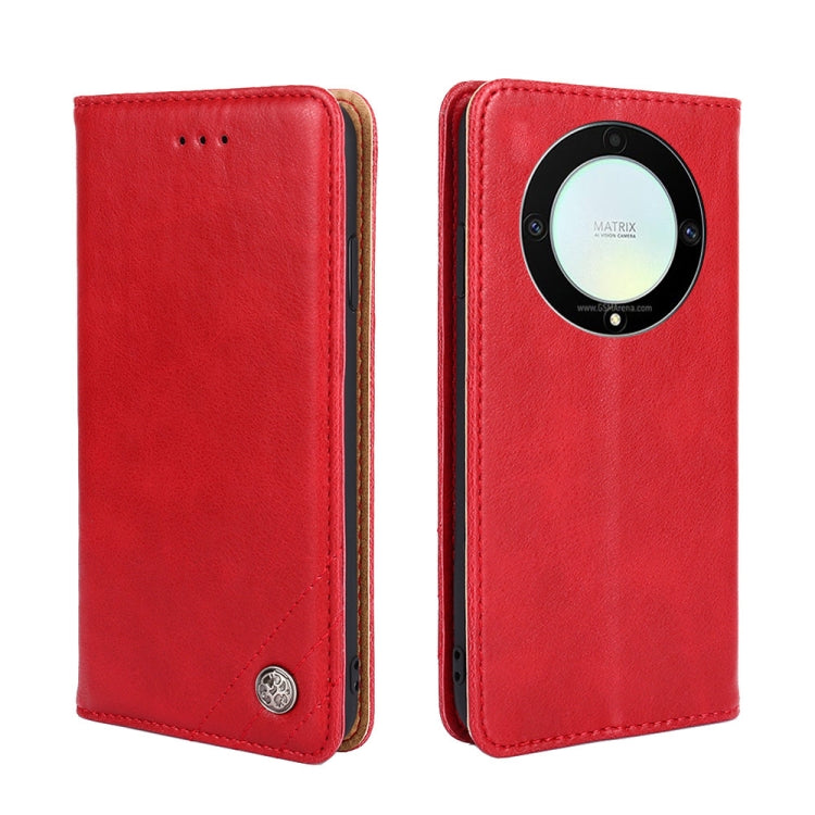 For Honor X9a 5G Non-Magnetic Retro Texture Leather Phone Case