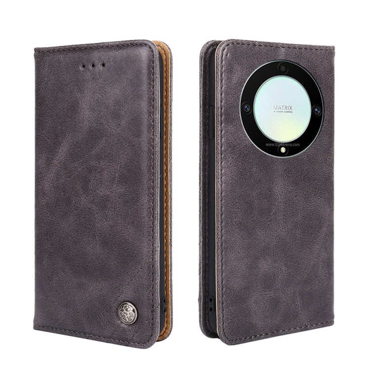 For Honor X9a 5G Non-Magnetic Retro Texture Leather Phone Case